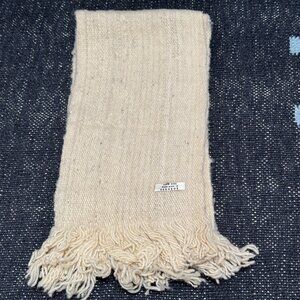 Ecuadorian 100% Wool Fringed Striped Scarf, Natural Cream